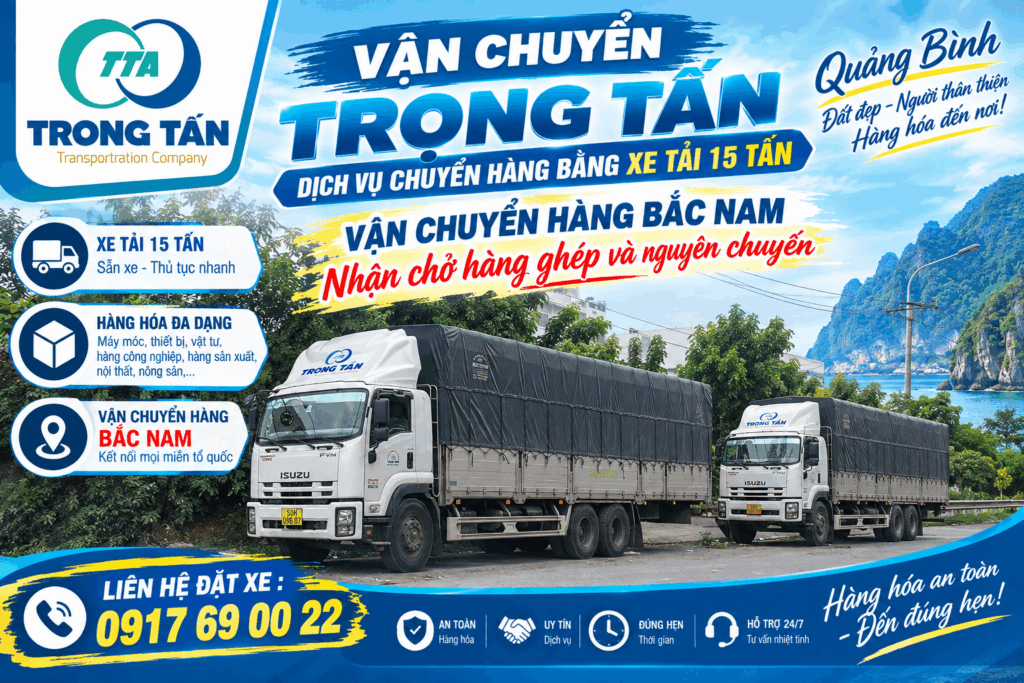 Cho thuê xe tải 15 tấn Vũng Tàu đi Quảng Bình, nhận vận chuyển máy móc, thiết bị, hàng công nghiệp, hàng đóng kiện và nhiều loại hàng hóa đường dài. cho-thue-xe-tai-15-tan-vung-tau-di-quang-binh