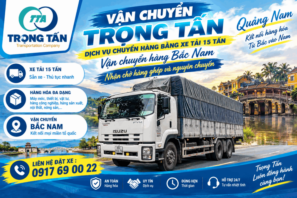 Xe tải 15 tấn nhận vận chuyển máy móc, thiết bị, vật tư xây dựng và hàng đóng kiện từ Vũng Tàu đi Quảng Nam, giao tận kho khách hàng. cho-thue-xe-tai-15-tan-vung-tau-di-quang-nam