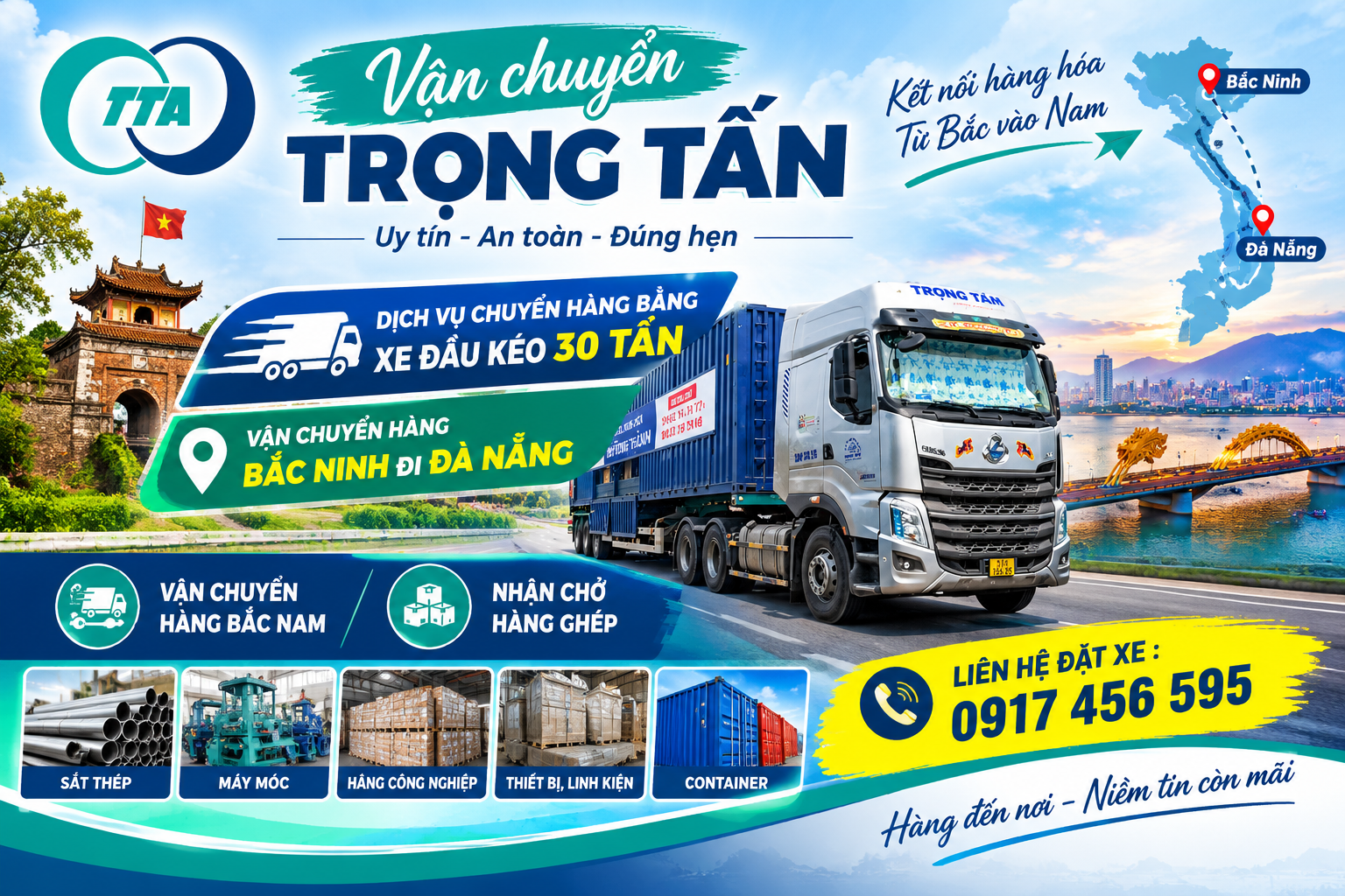 Cho thuê xe đầu kéo chở hàng từ Bắc Ninh đi Đà Nẵng, phù hợp với hàng nặng, máy móc, thiết bị và các lô hàng lớn. cho-thue-xe-dau-keo-cho-hang-bac-ninh-di-da-nang