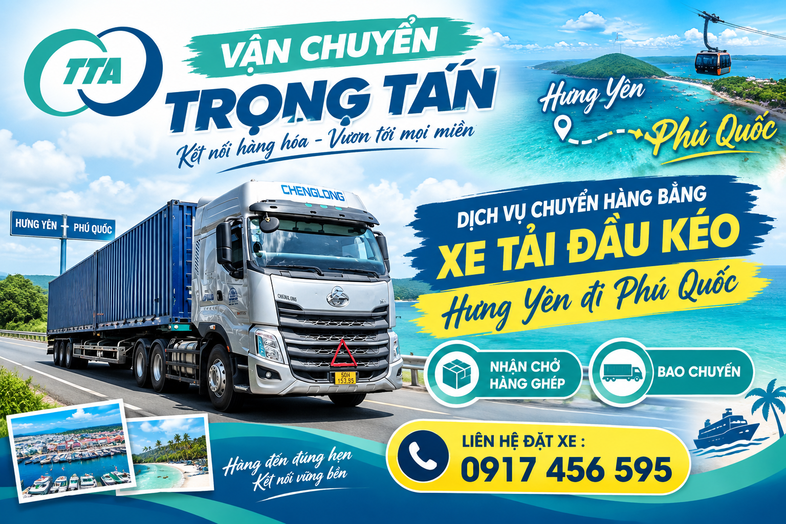 Cho thuê xe đầu kéo container chở hàng từ Hưng Yên đi Phú Quốc, phù hợp với hàng công nghiệp, máy móc, nội thất và vật tư sản xuất, kết hợp vận chuyển đường bộ và đường biển. cho-thue-xe-dau-keo-container-cho-hang-tu-hung-yen-di-phu-quoc