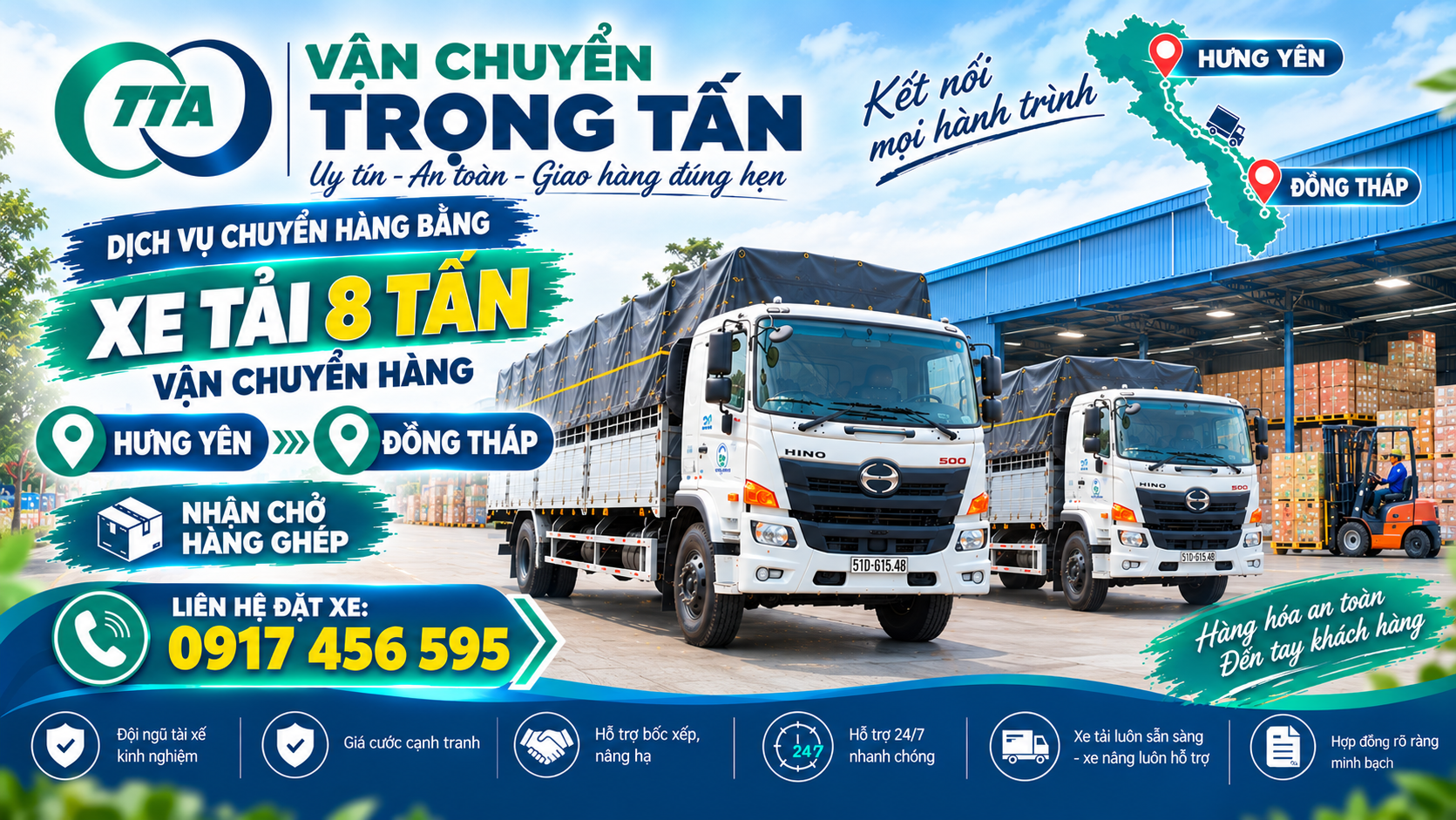 Cho thuê xe tải 8 tấn vận chuyển hàng từ Hưng Yên đi Đồng Tháp, nhận hàng tại kho, nhà máy và giao tận nơi theo yêu cầu. cho-thue-xe-tai-8-tan-cho-hang-hung-yen-di-dong-thap