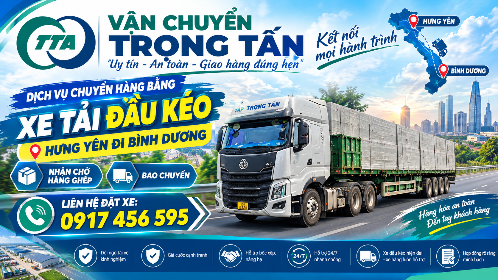 Dịch vụ cho thuê xe đầu kéo container chở hàng từ Hưng Yên đi Bình Dương, nhận vận chuyển máy móc, thiết bị, vật tư công nghiệp và hàng đóng kiện, giao nhận theo nhu cầu của khách hàng. cho-thue-xe-dau-keo-container-cho-hang-tu-hung-yen-di-binh-duong