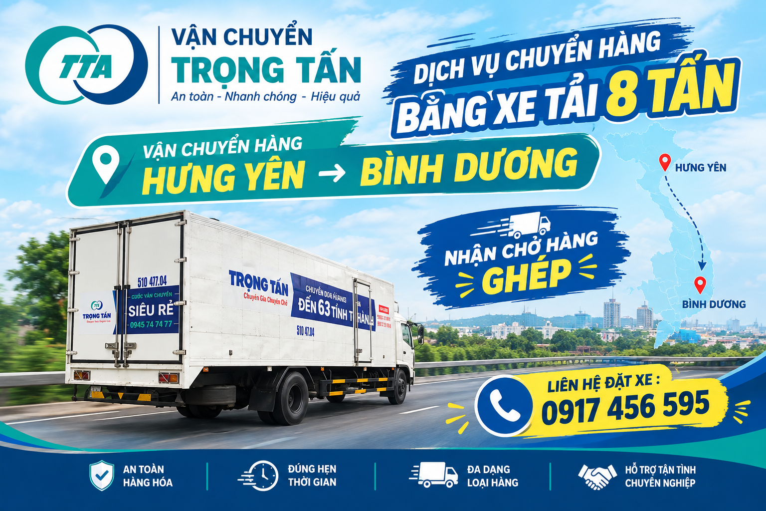 Cho thuê xe tải 8 tấn vận chuyển hàng từ Hưng Yên đi Bình Dương, nhận hàng tại kho, nhà máy và giao tận nơi theo yêu cầu. cho-thue-xe-tai-8-tan-cho-hang-hung-yen-di-binh-duong