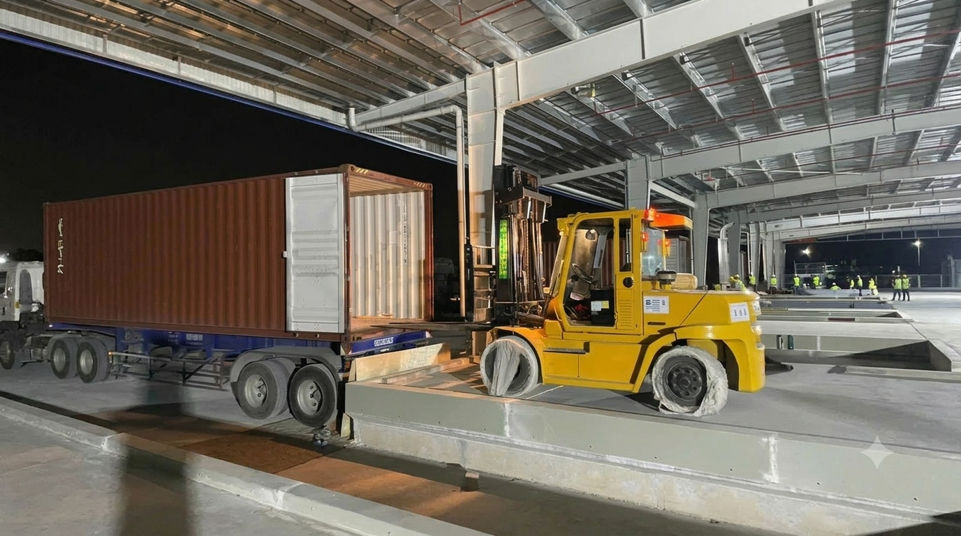 xe-dau-keo-container-nhan-hang-tai-kho-nha-may-phuc-vu-van-chuyen-duong-dai