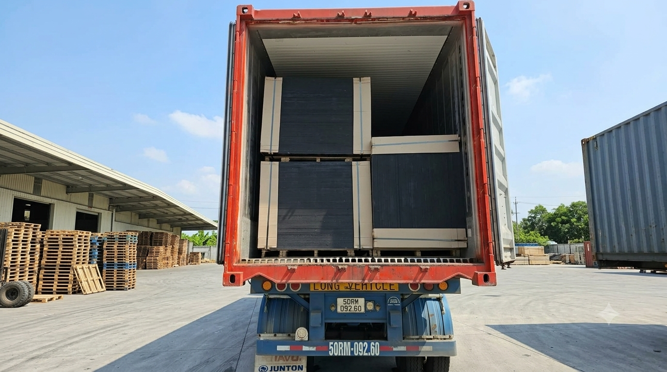 Hàng hóa được tập kết, kiểm tra, sắp xếp và chuẩn bị bốc xếp tại kho trước khi xe đầu kéo vận chuyển đến Gia Lai. chuan-bi-hang-hoa-tai-kho-hung-yen-truoc-khi-van-chuyen-di-gia-lai