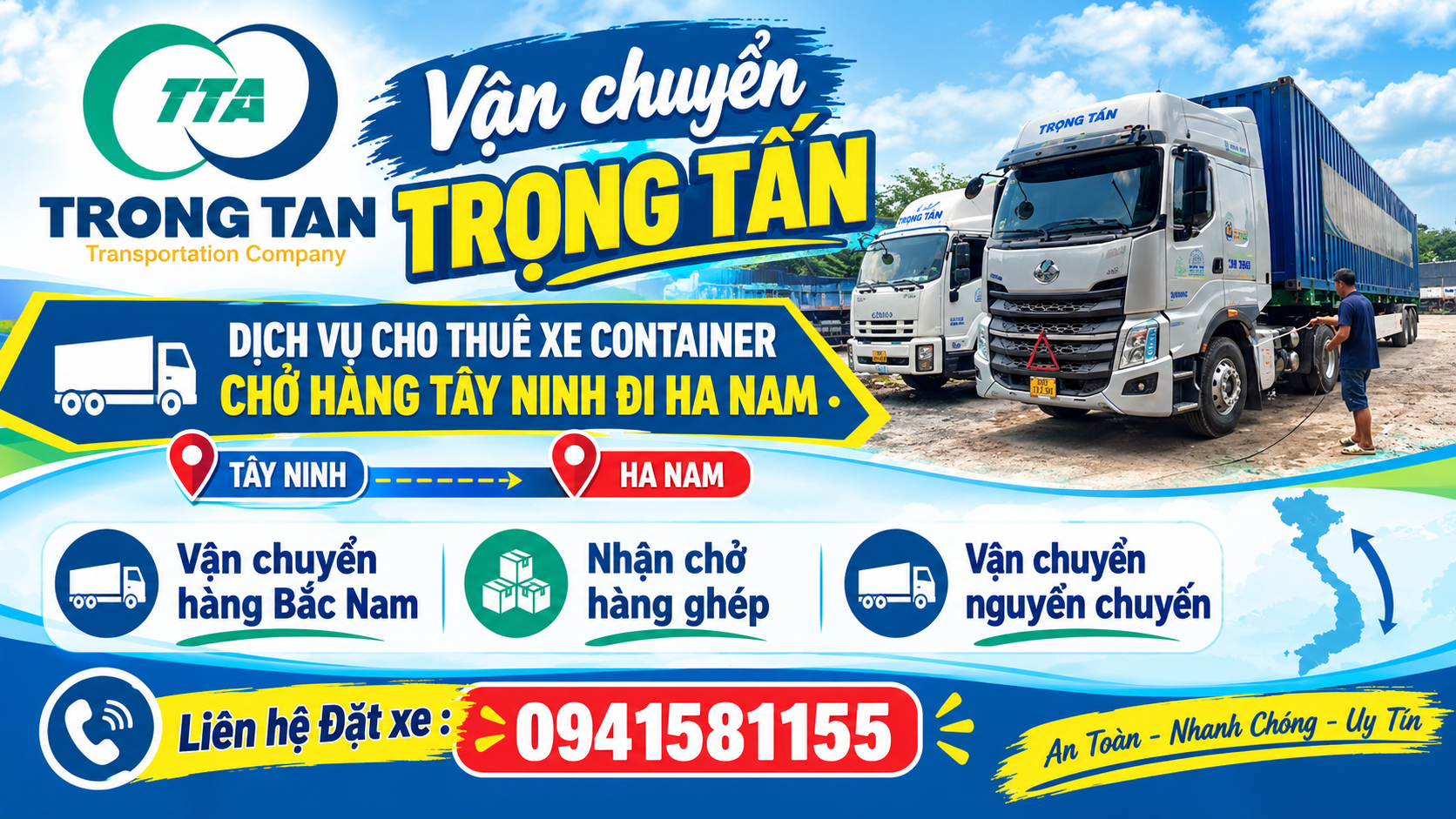 Dịch vụ cho thuê xe container chở hàng Tây Ninh đi Hà Nam, vận chuyển nguyên vật liệu, máy móc và thành phẩm phục vụ hoạt động sản xuất tại các khu công nghiệp. Cho-thue-xe-container-cho-hang-Tay-Ninh-di-Ha-Nam
