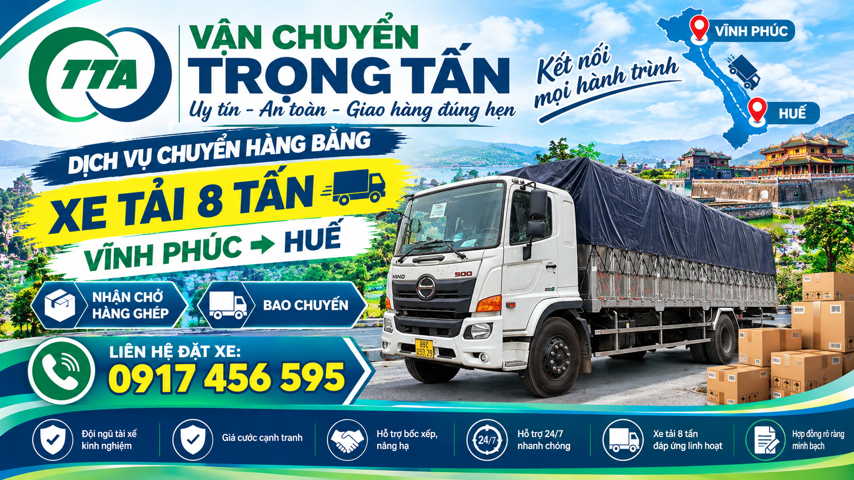 Dịch vụ cho thuê xe tải 8 tấn vận chuyển hàng từ Hưng Yên đi Huế, nhận hàng tại kho, nhà máy và giao đến địa chỉ theo yêu cầu của khách hàng. cho-thue-xe-tai-8-tan-cho-hang-tu-hung-yen-di-hue