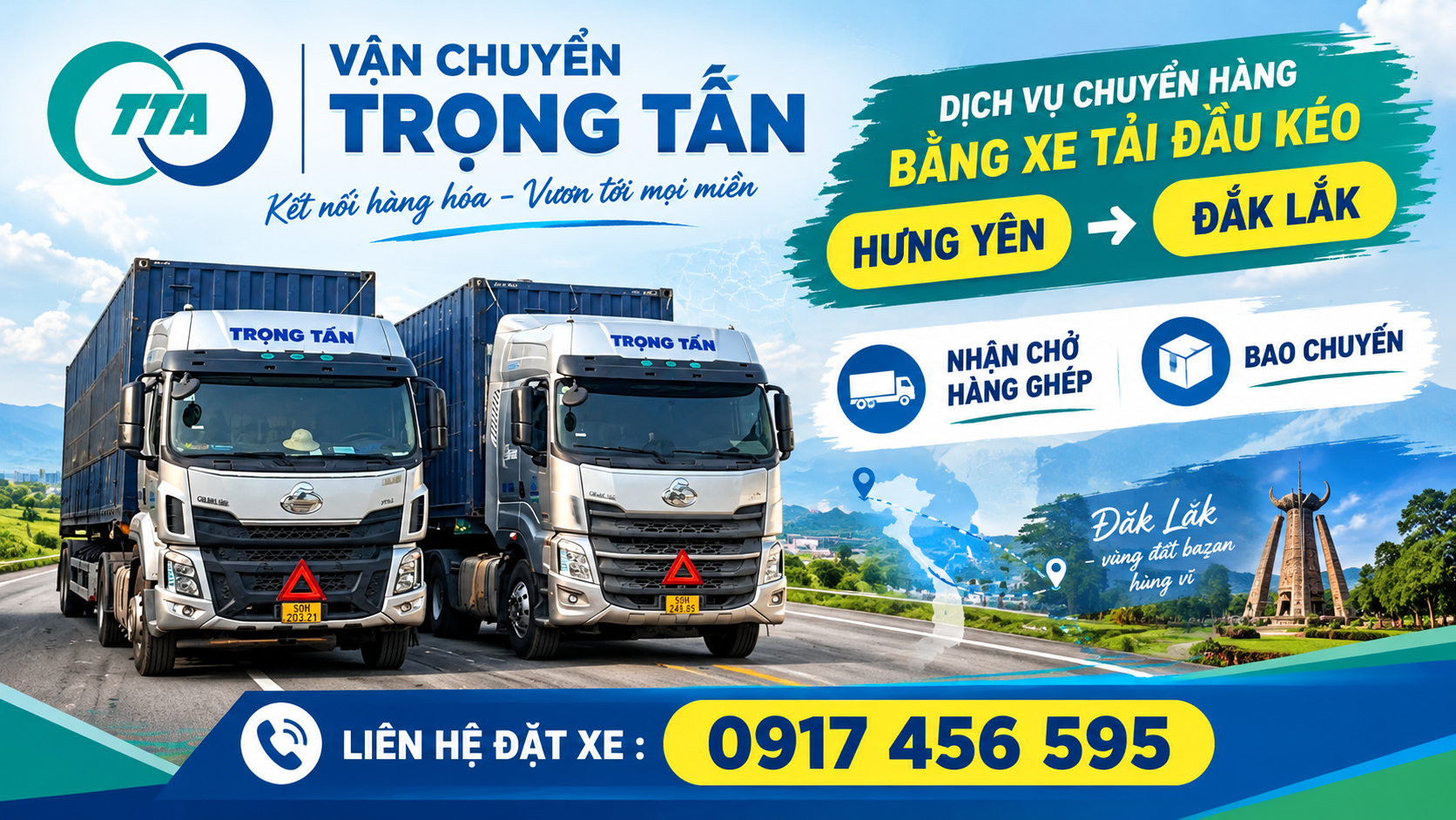 Cho thuê xe đầu kéo container chở máy móc, thiết bị, sắt thép, vật tư và nguyên liệu sản xuất từ Hưng Yên đi Đắk Lắk, giao hàng theo yêu cầu. cho-thue-xe-dau-keo-cho-hang-hung-yen-di-dak-lak