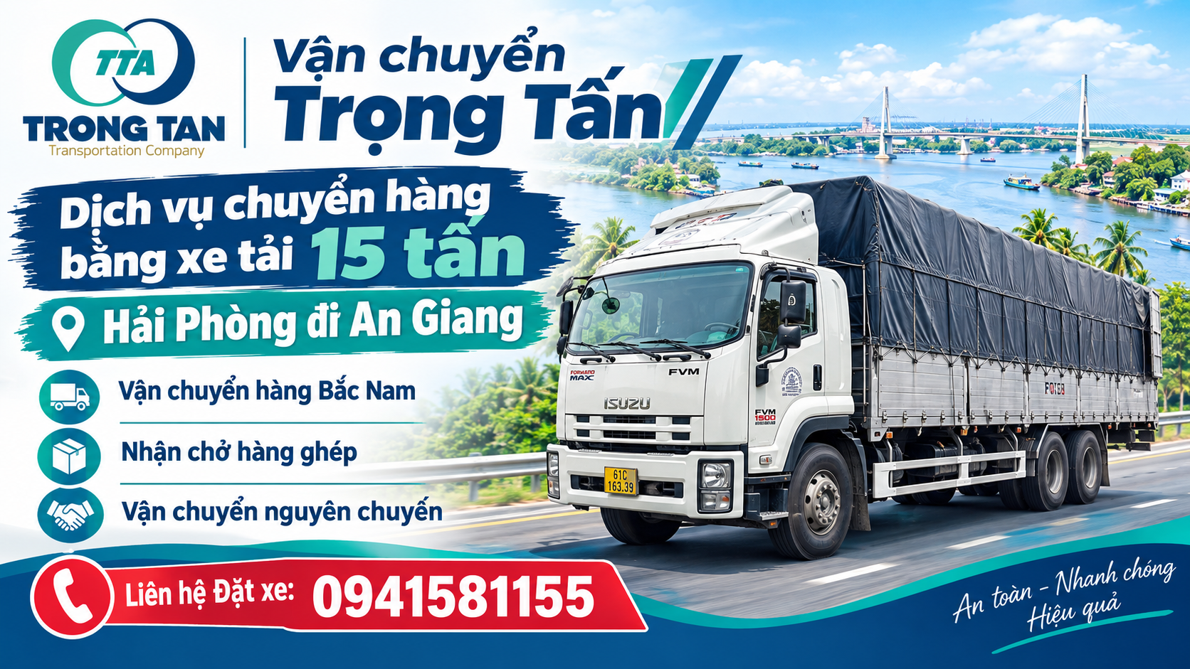 Dịch vụ cho thuê xe 15 tấn chở hàng từ Hải Phòng đi An Giang uy tín giá rẻ hỗ trợ bốc xếp tận nơi đáp ứng mọi nhu cầu vận chuyển hàng hóa Bắc Nam Xe-tai-15-tan-cho-hang-tu-Hai-Phong-di-An-Giang-uy-tin-gia-re