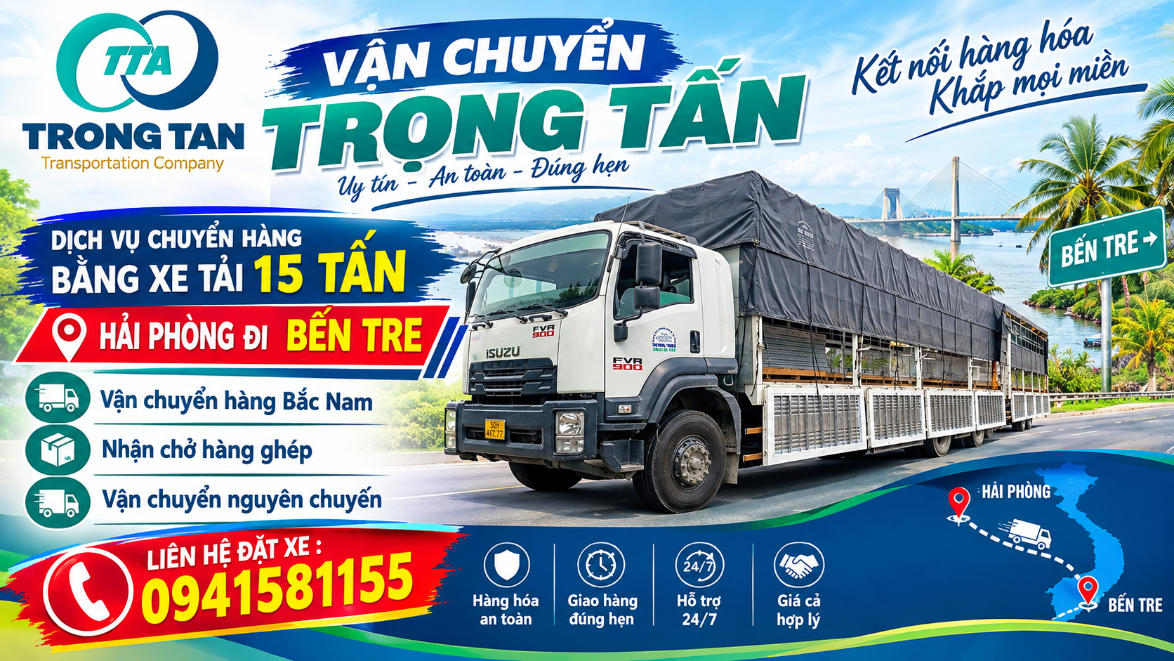 dịch vụ cho thuê xe tải 15 tấn mui bạt chở hàng công nghiệp từ kho bãi hải phòng đi bến tre giá rẻ uy tín và cam kết an toàn tuyệt đối Cho-thue-xe-tai-15-tan-cho-hang-Hai-Phong-di-Ben-Tre-giao-hang-dung-hen