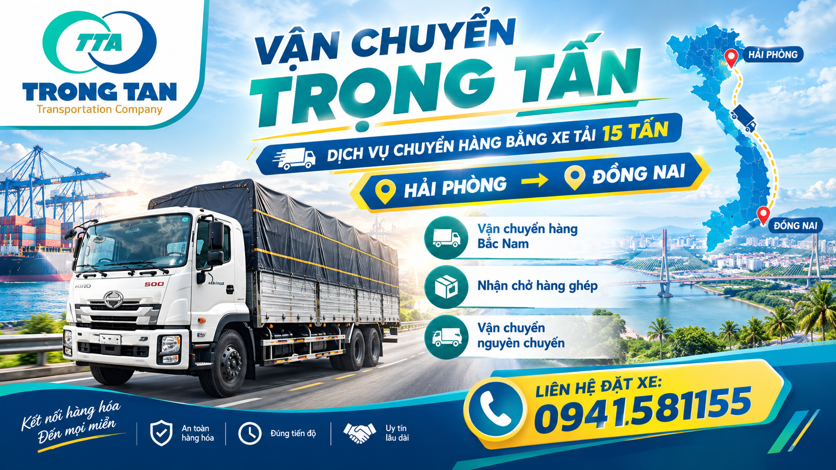 hương án A (Tập trung kỹ thuật lashing & KCN Nhơn Trạch): Cho thuê xe 15 tấn chở hàng Hải Phòng đi Đồng Nai chằng buộc cáp siết đệm cao su kỹ thuật, giao tận xưởng KCN Nhơn Trạch đảm bảo nguyên niêm phong Cho-thue-xe-15-tan-cho-hang-Hai-Phong-Dong-Nai