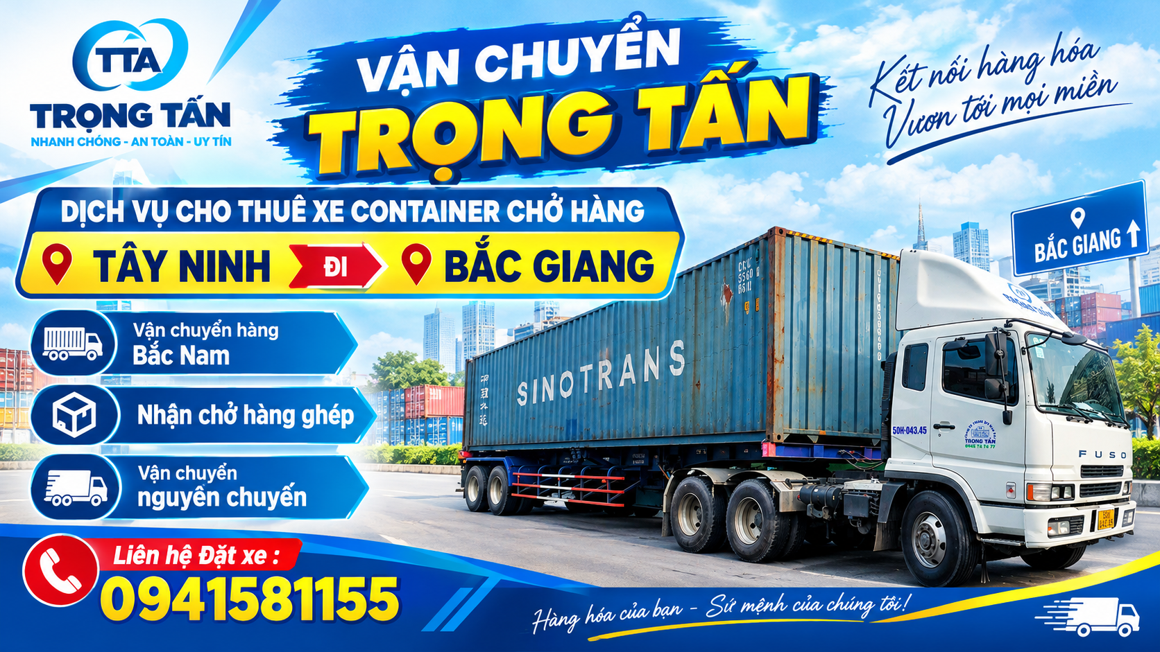 Dịch vụ cho thuê xe container chở hàng Tây Ninh đi Bắc Giang, nhận vận chuyển hàng công nghiệp, máy móc và nguyên vật liệu, đáp ứng nhu cầu giao nhận đường dài. Cho-thue-xe-container-cho-hang-Tay-Ninh-di-Bac-Giang