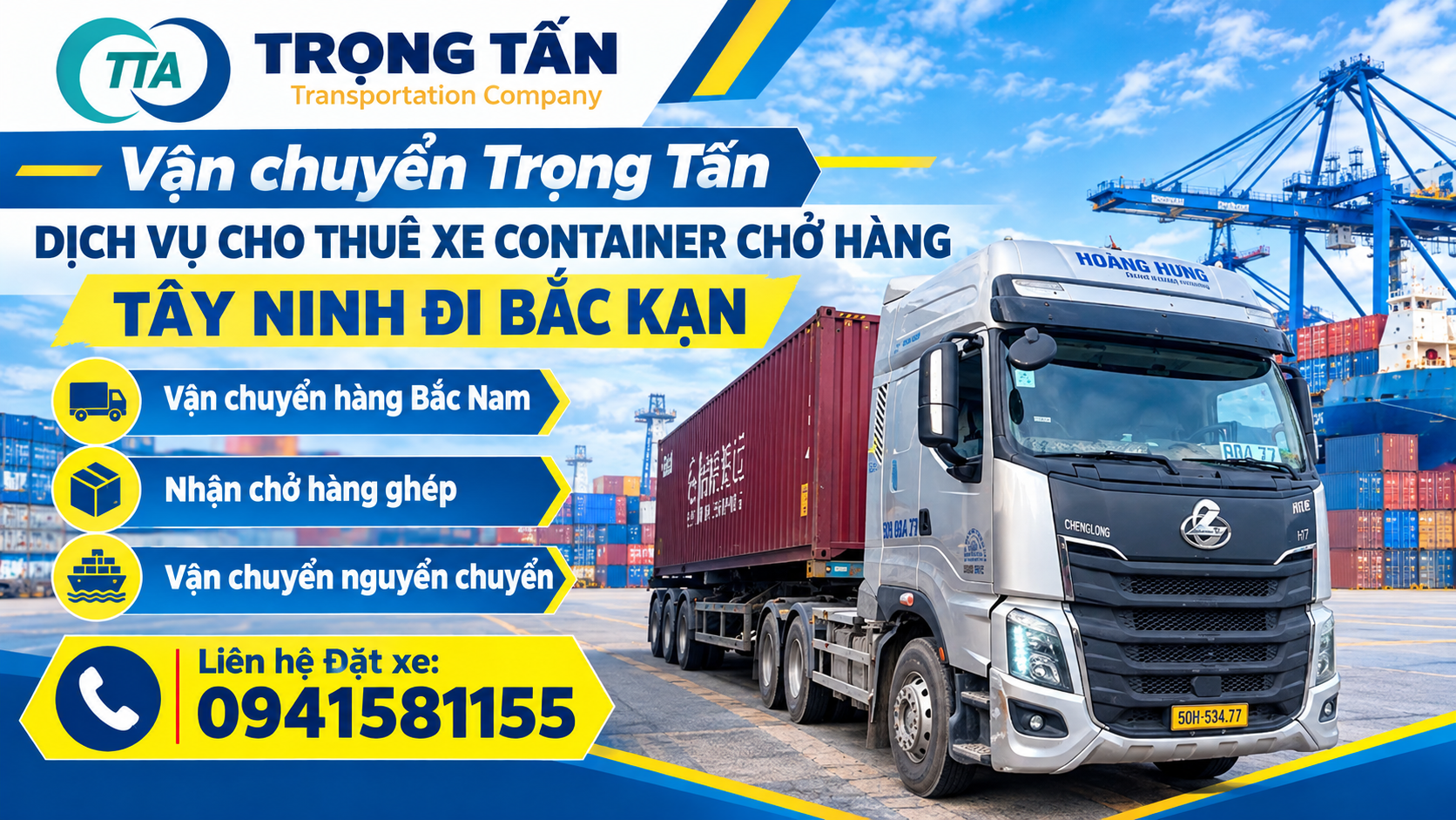 Xe container Trọng Tấn vận chuyển hàng hóa từ Tây Ninh đi Bắc Kạn, nhận chở thiết bị, hàng pallet, máy móc và kiện hàng công nghiệp đường dài liên tỉnh. Cho-thue-xe-container-cho-hang-Tay-Ninh-di-Bac-Kan-chuyen-nghiep