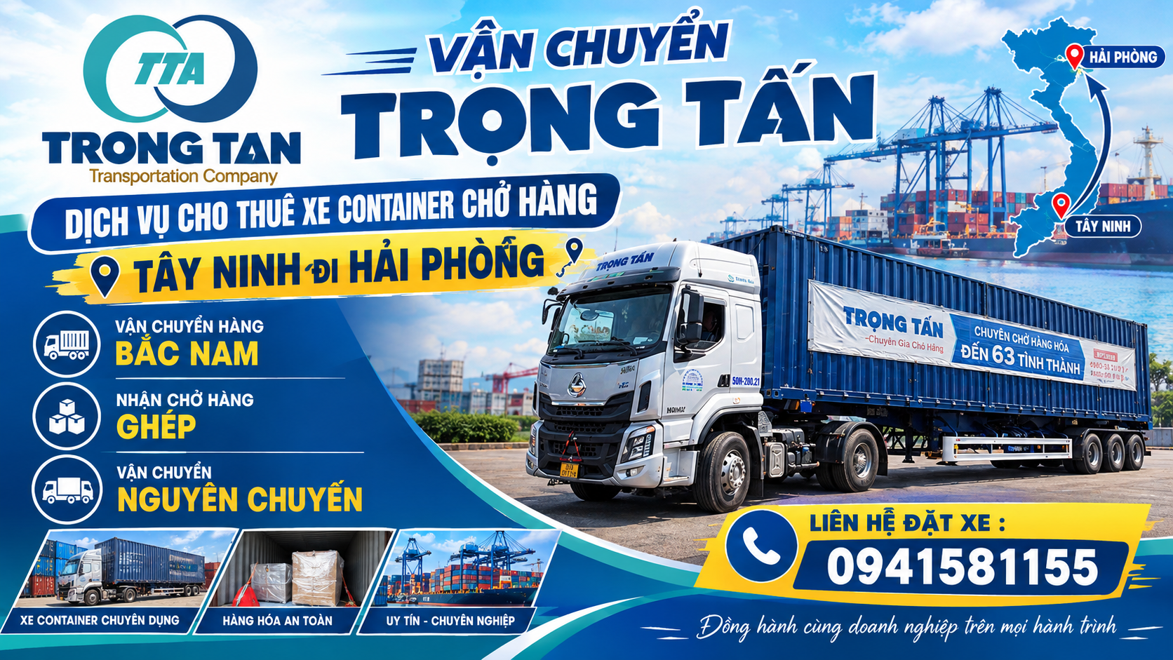 Dịch vụ cho thuê xe container chở hàng Tây Ninh đi Hải Phòng, vận chuyển hàng công nghiệp, máy móc và nguyên vật liệu, đáp ứng nhu cầu giao nhận doanh nghiệp. Cho-thue-xe-container-cho-hang-Tay-Ninh-di-Hai-Phong