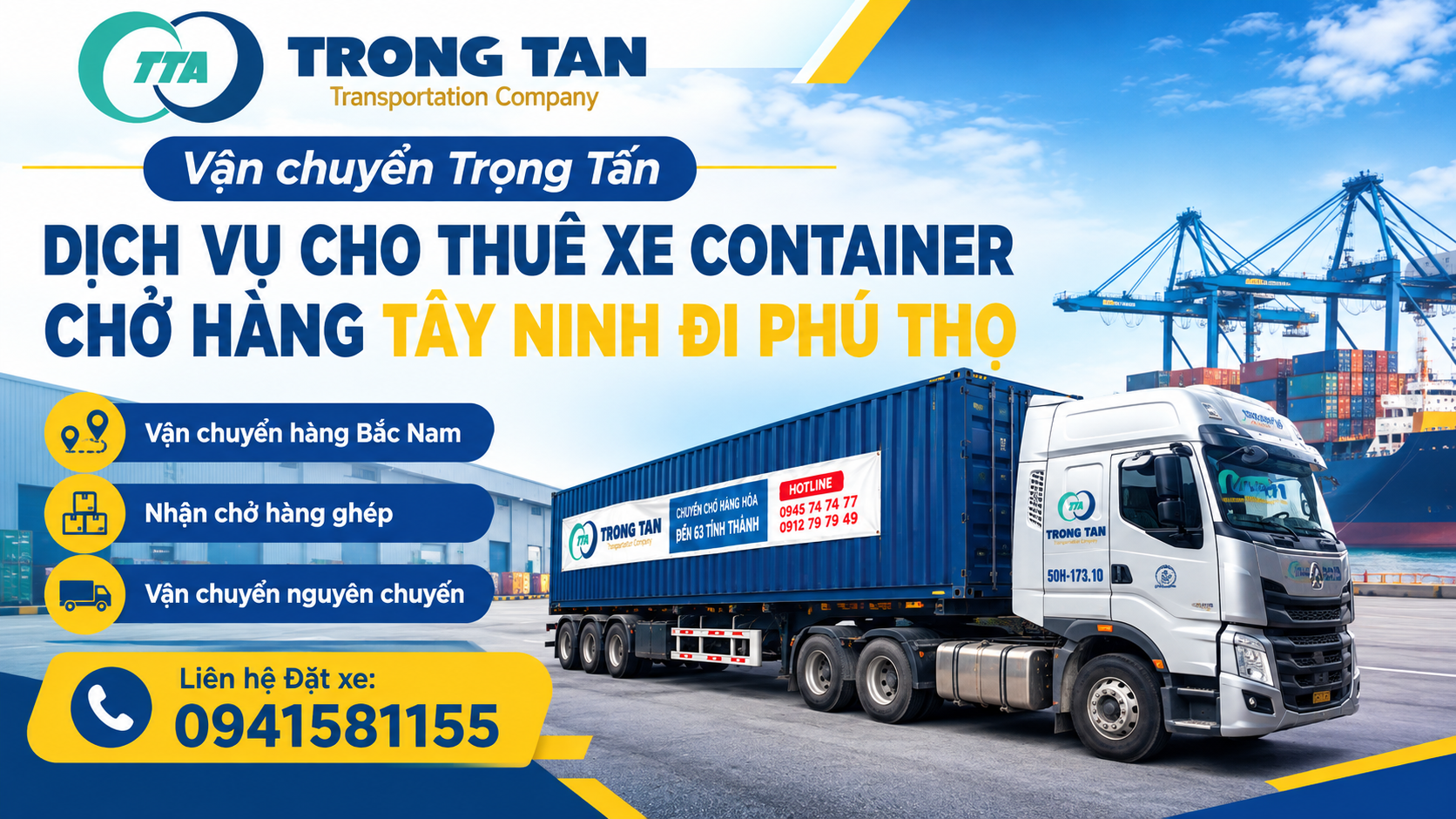 Cho thuê xe container tuyến Tây Ninh đi Phú Thọ, đáp ứng nhu cầu vận chuyển hàng hóa số lượng lớn, giao nhận máy móc và nguyên liệu sản xuất. Cho-thue-xe-container-cho-hang-Tay-Ninh-di-Phu-Tho