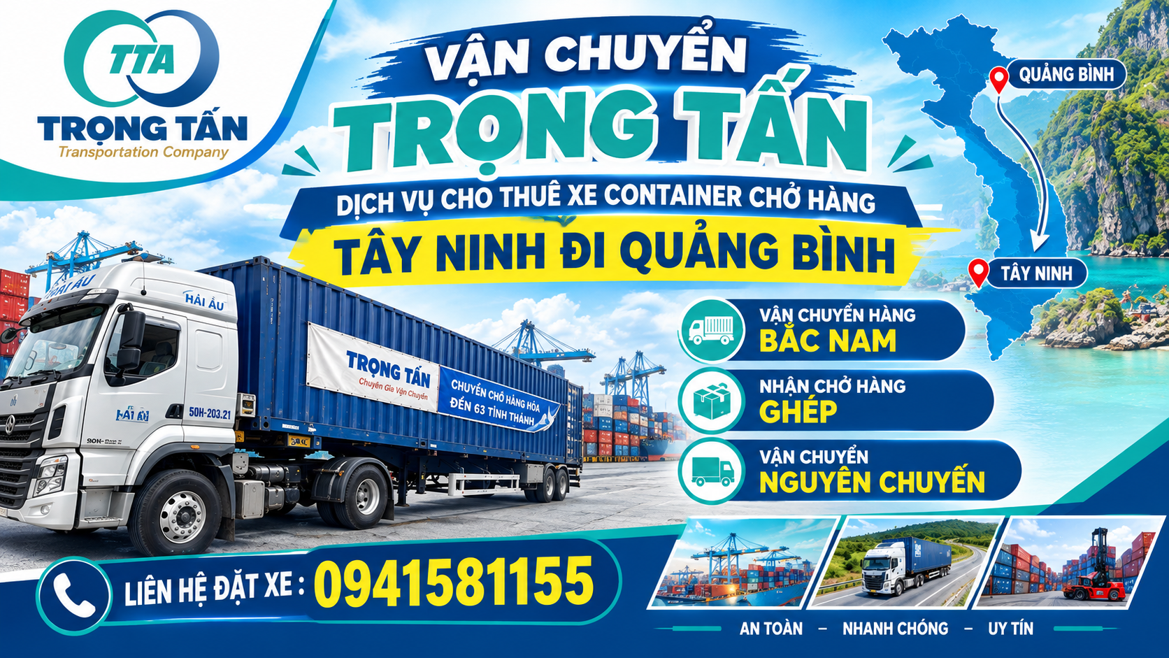 Cho thuê xe container chở hàng Tây Ninh đi Quảng Bình, nhận vận chuyển hàng ghép và nguyên chuyến, đáp ứng nhu cầu giao nhận hàng hóa liên tỉnh linh hoạt. Cho-thue-xe-container-cho-hang-Tay-Ninh-di-Quang-Binh-chuyen-nghiep-nhanh-chong