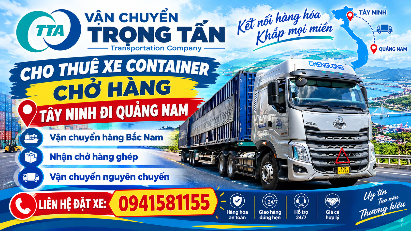 Xe container chở hàng từ Tây Ninh đi Quảng Nam, thùng xe chắc chắn, sức chứa lớn, phù hợp vận chuyển máy móc, hàng công nghiệp và nguyên vật liệu đường dài. Xe-container-van-chuyen-hang-hoa-tu-Tay-Ninh-di-Quang-Nam-an-toan-dung-hen