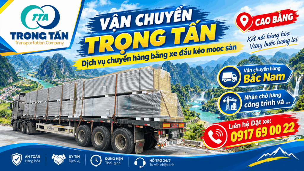Cho thuê xe đầu kéo mooc sàn Bình Dương đi Cao Bằng, nhận chở máy móc, thiết bị, thép hộp, vật tư công trình và hàng hóa cồng kềnh. cho-thue-xe-dau-keo-mooc-san-binh-duong-di-cao-bang