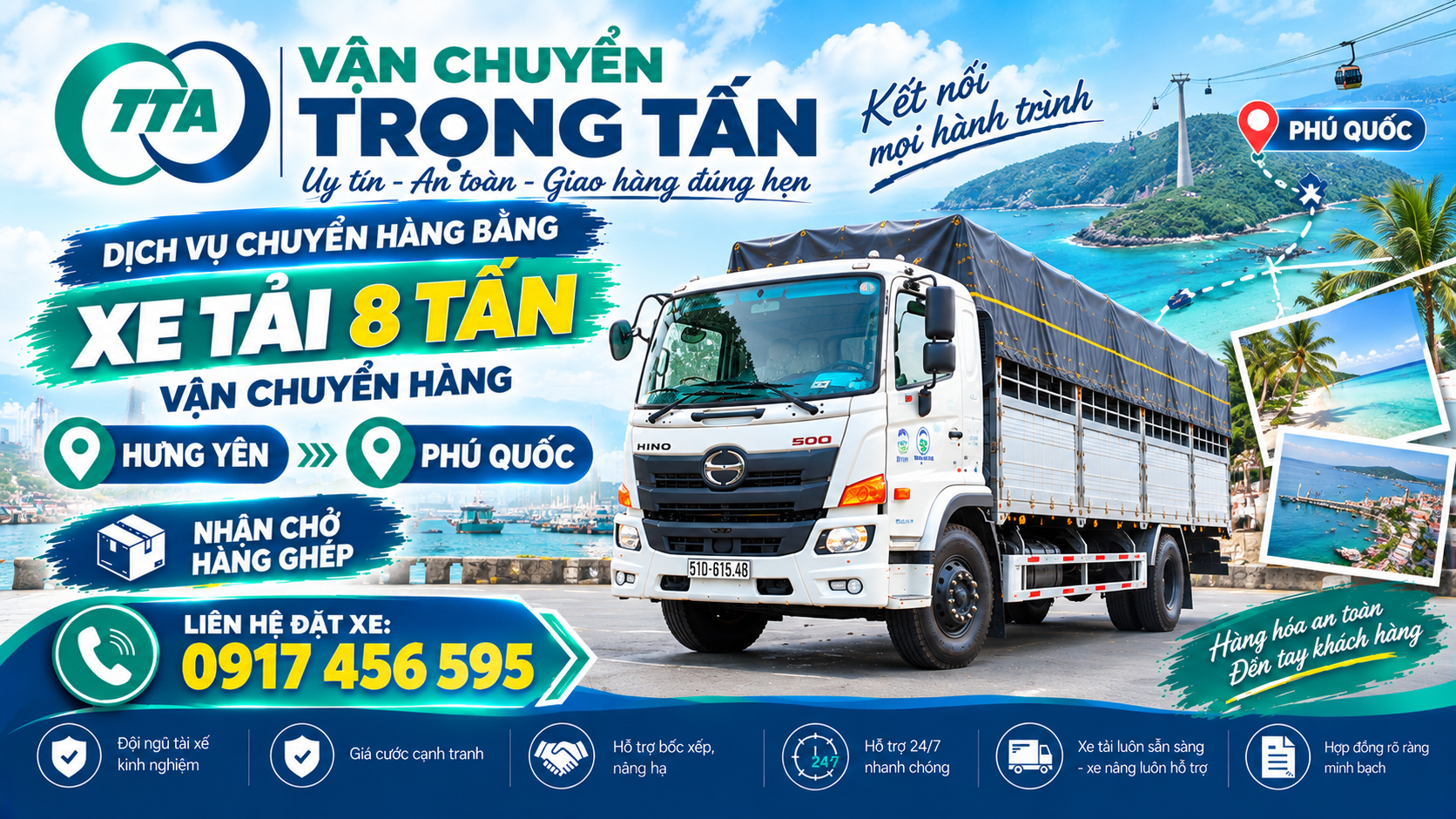 Cho thuê xe tải 8 tấn vận chuyển hàng từ Hưng Yên đi Phú Quốc, hỗ trợ nhận hàng tại kho và giao đến địa chỉ khách yêu cầu. cho-thue-xe-tai-8-tan-cho-hang-hung-yen-di-phu-quoc